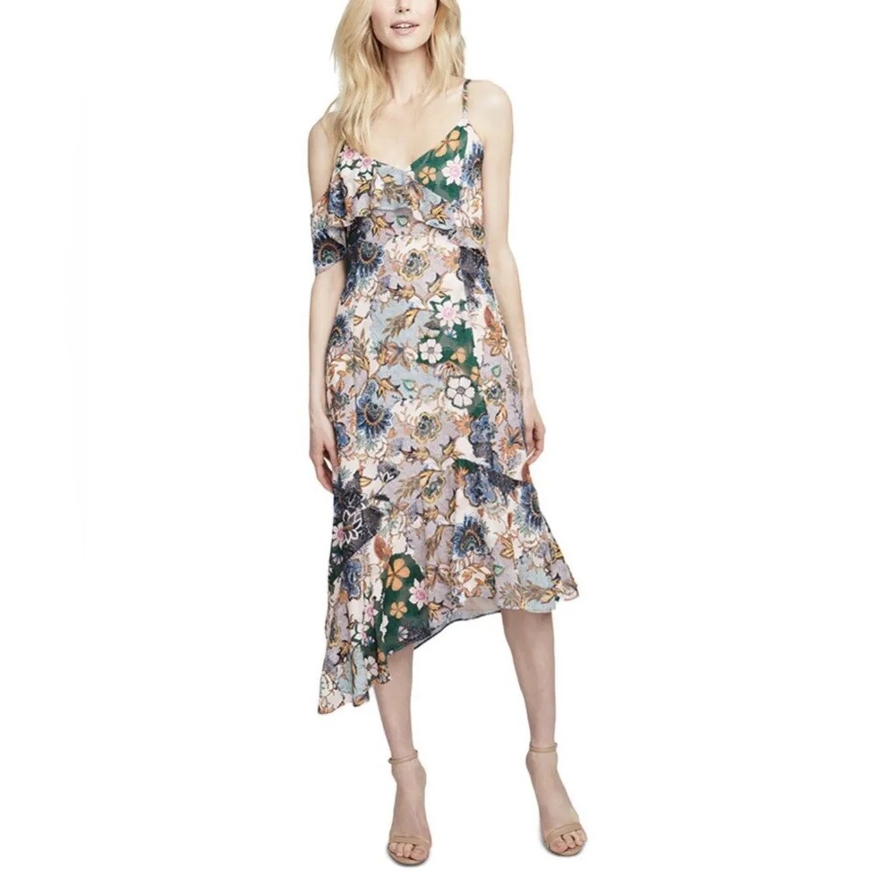 RACHEL Roy Wonderlust Floral Ruffle One Shoulder Midi Women Dress Size 8